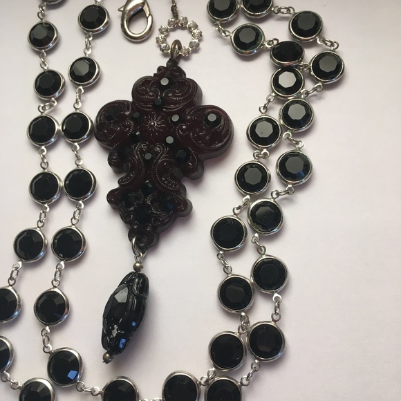Black Crystal Silver Chain Necklace with Tarina Tarantino Pendant - Picture 7 of 10